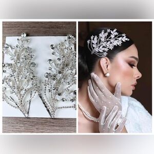 Silver Rhinestone Embellished Sparkly Handmade Hair Pieces